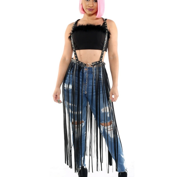 Knee Length Vegan Leather Fringe Belt main image 1